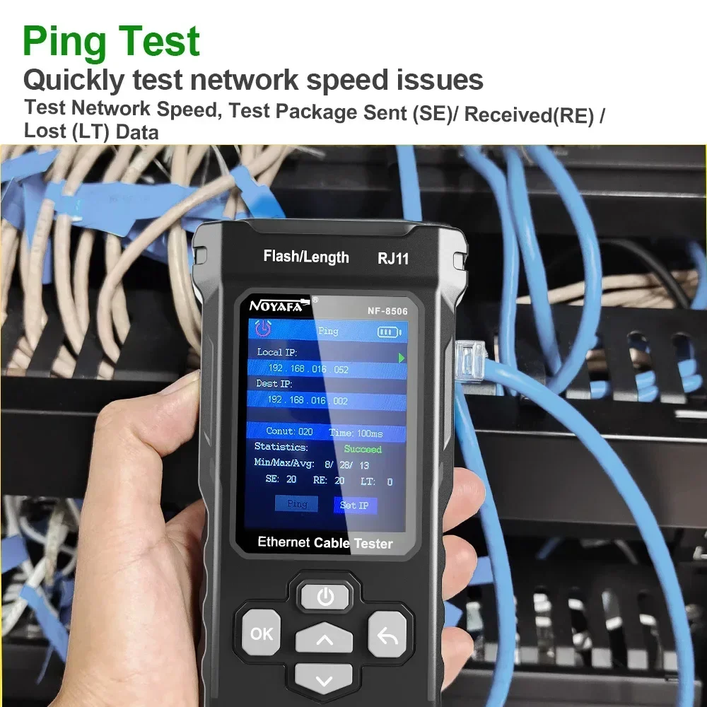 NOYAFA Network Cable Tester Multifunction Cable Tracker Support PING test/IP scan/Poe Measure Length Wiremap Tester NF-8506