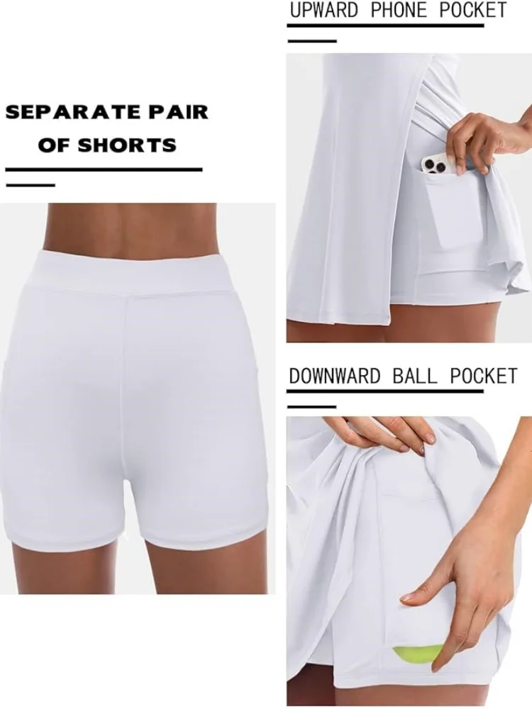 New Tennis Dresses, Fashionable Golf Sports Women's Fitness Dresses with Built-in Shorts and Bra Pockets for Outdoor Sports