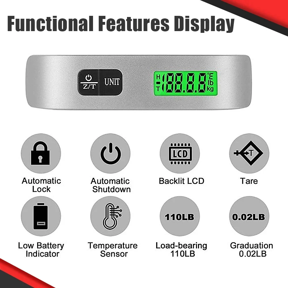 portable scale Portable high precision scale digital LCD display suitcase travel bag hanging steelyard hook balance scale tools 110lb/50kg
