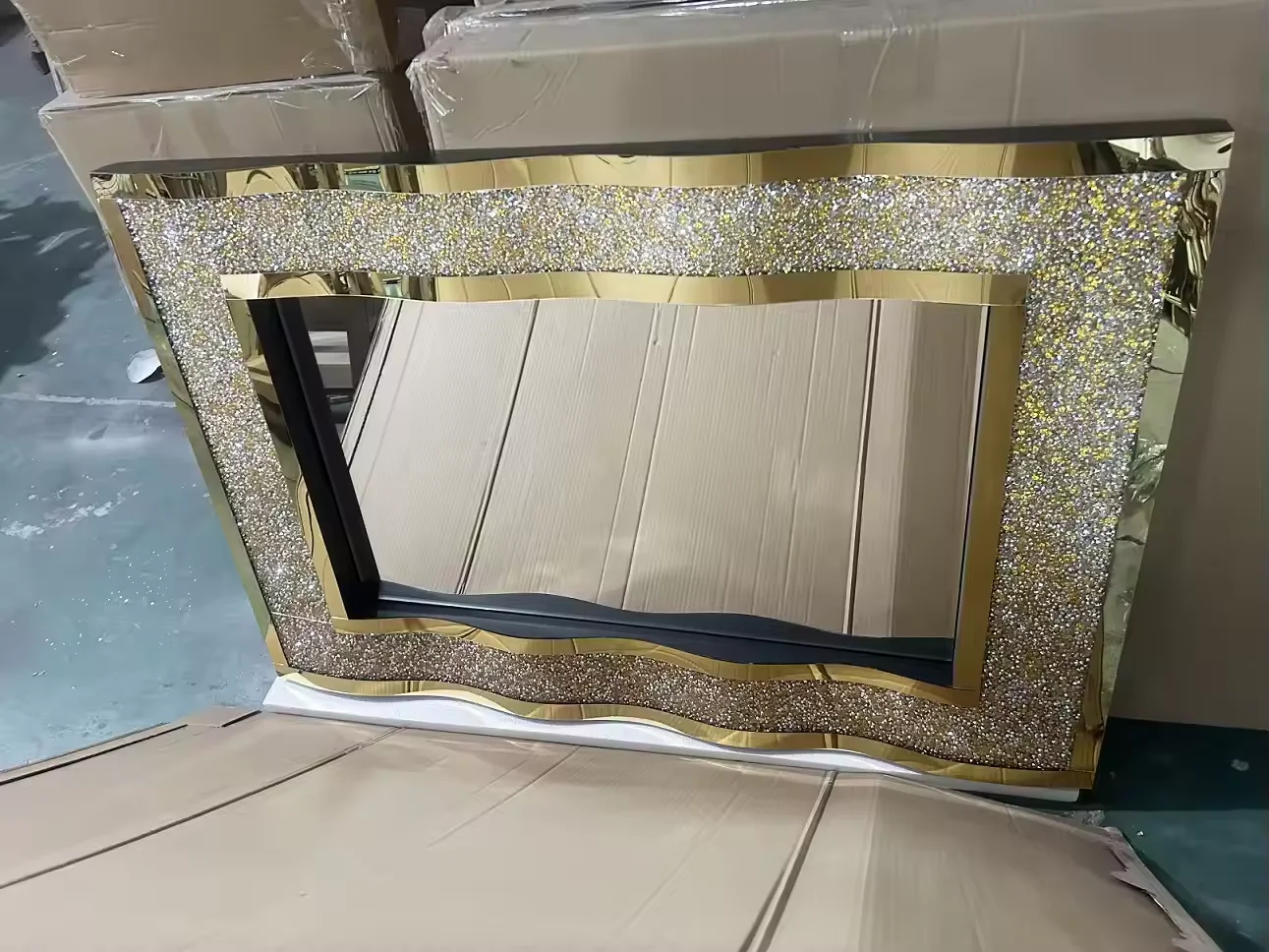 Diamond Crushed Filled Glass Unique Wave Style 47'' Crystal Mirror For Home Hotel/ bedroom/ livingroom/ bathroom 15 Days To Make