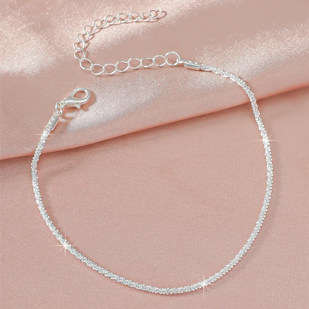 LATS Shiny Sparkling Simple Anklet Women Gold Silver Color Elegant Jewelry Female Beach Ankle Bracelet Foot Party Gift