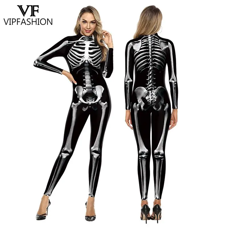 Women Zentai Suit Movie Cosplay Skeleton Printed Bodysuit Fancy Jumpsuit Halloween Party Costume
