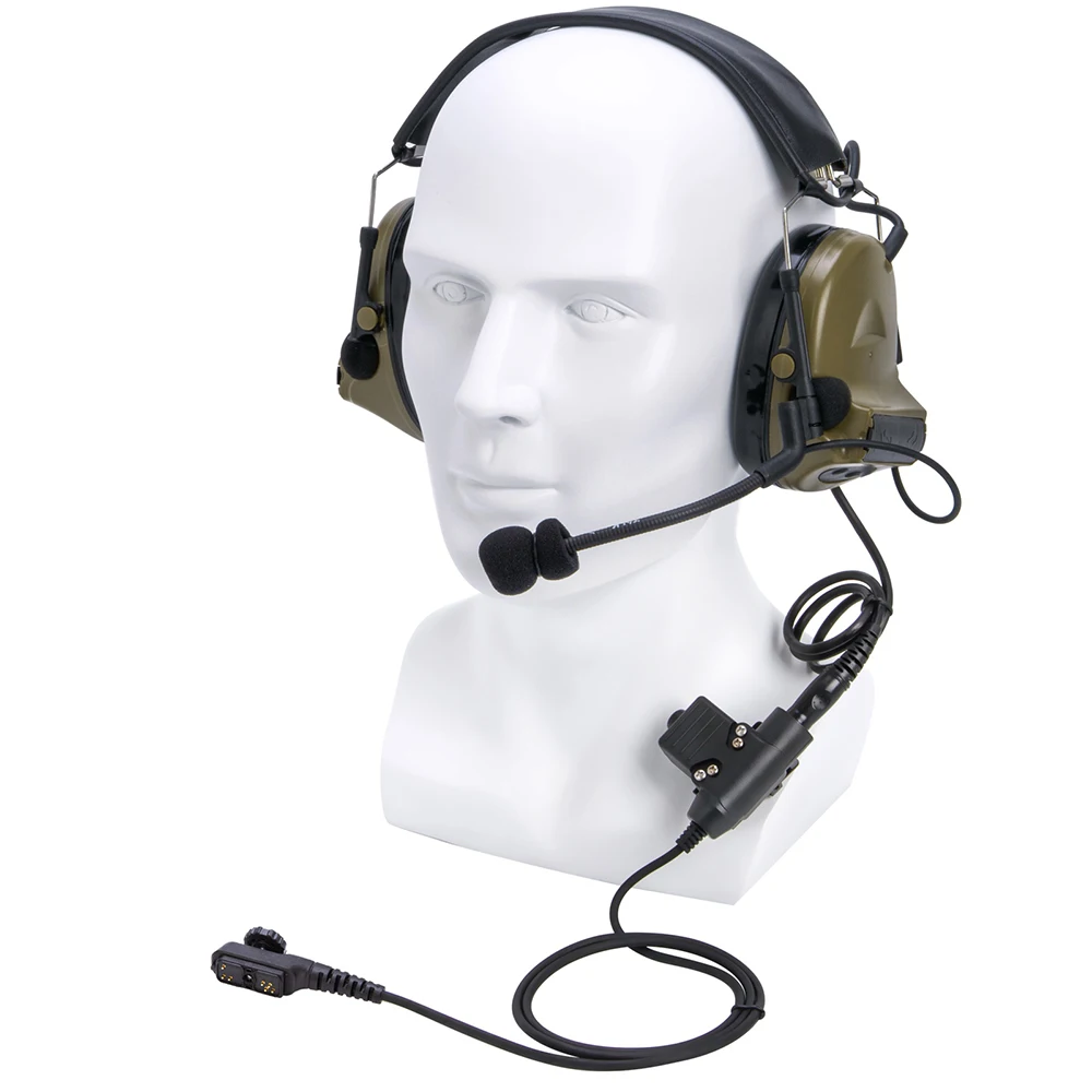 U94 PTT+green Tactical Headset and Noise Reduction Hearing Protection Shooting Headphone for Hytera Walkie Talkie Earpiece PD780 u94 ptt green tactical headset and noise reduction hearing protection shooting headphone for sepura stp8000 stp8030 stp8035