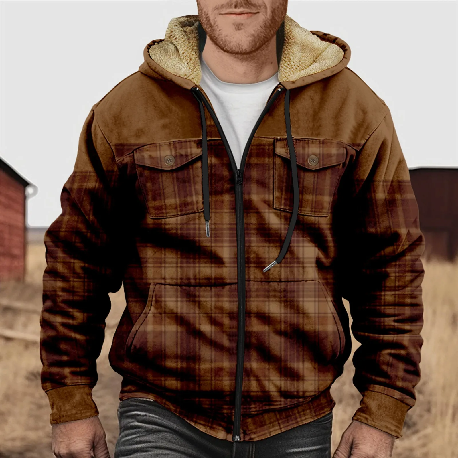 

Mens Jacket Autumn Winter Harajuku Plaid Zipper Long Sleeve Hooded Coats Basic Casual Shirt Jackets plus Size M-6XL hoodies