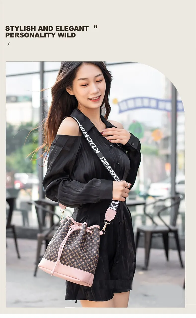 S1ef9569dbb0a4f63a50e7c5b95a80dafW Fashion Versatile Women's Bucket Bag Cross Body Storage Single Shoulder Bag Drawstring Printed Messenger Bag Mallzona
