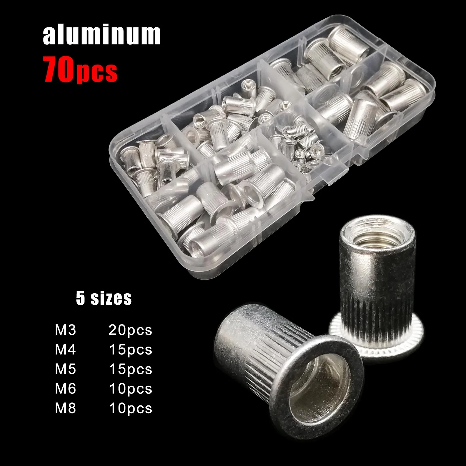 Mix Size 304 Stainless Steel Aluminum Carbon Steel Flat Head Rivet Nut Insert Rivnut Nutsert Set Kit 70/205/402pc M3 M4 M5 M6 M8 rivet nut