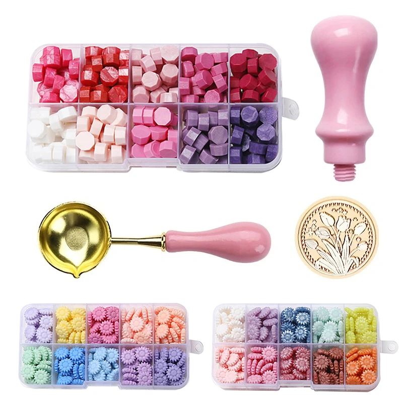 

Коробка для запечатывания восковых бусин, розовая ложка, ручка для изготовления восковых печей, бобы для самостоятельной сборки, набор для печати восковых печей «сделай сам»