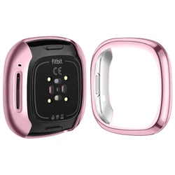 Premium Soft TPU Full Cover Plated Screen Protector Case - Enhanced Durability and Style - Fitbit Versa 3 (Rose Pink)