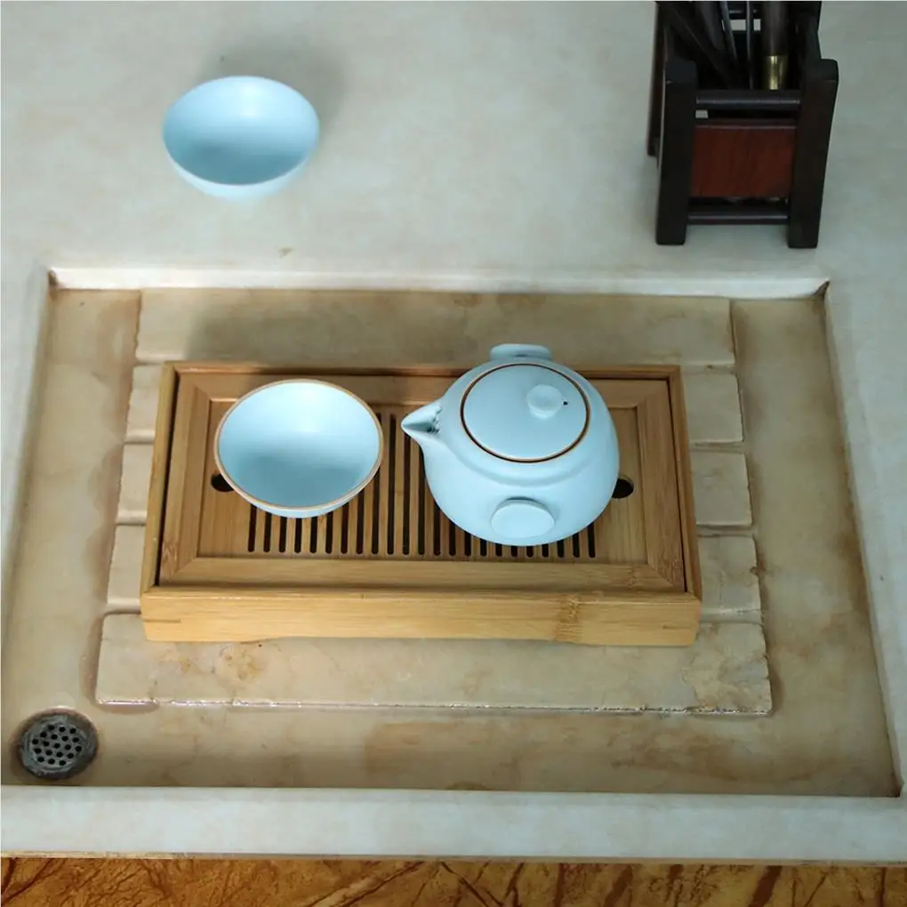 Tea tray Tea Tray Water Drain Rectangle Shape Chinese Solid Serving Table Saucer Household Teaware Board for Teahouse Ceremony wooden serving tray