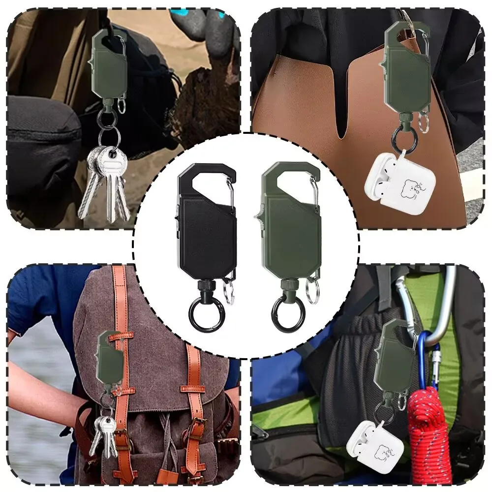 Stretch Hover Lock Keychain Secure Dual-Ring Design for Outdoor Gear Backpacks Camping Keyholer 90cm Anti-Loss Retractable Hook