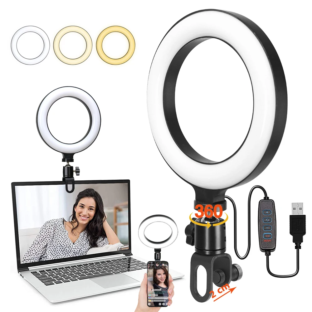 

Ring Light LED Lamp Lighting With Clip On Laptop Computer For Video Conference Zoom Webcam Chat Live Streaming Youtube