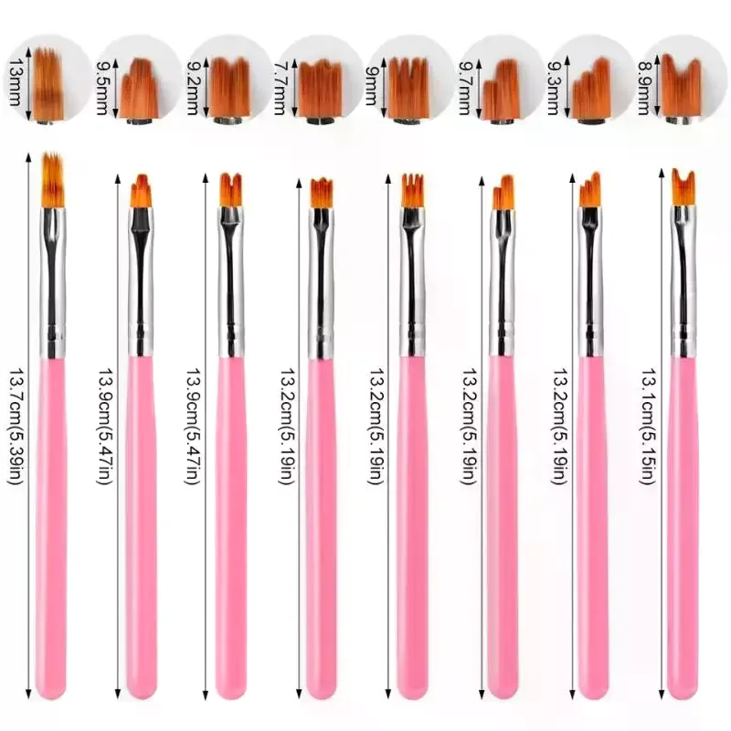 8Pcs Multifunctional Nail Art Brush Set - Oblique Gradient Smudge Sawtooth Pen Flower Petal Drawing Gel Nail Painting Tools