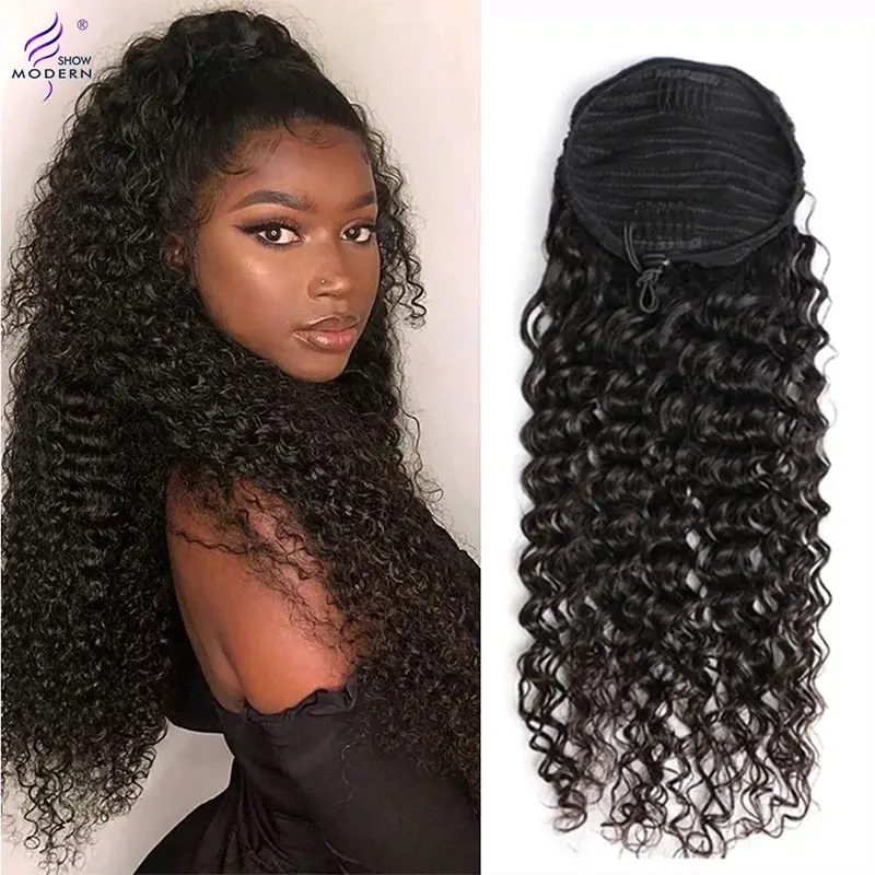 Curly Wave Drawstring Ponytail Brazilian Human Hair Extensions 10-32 Inch Remy  Hair Ponytail Clip in Drawstring Modern Show - AliExpress