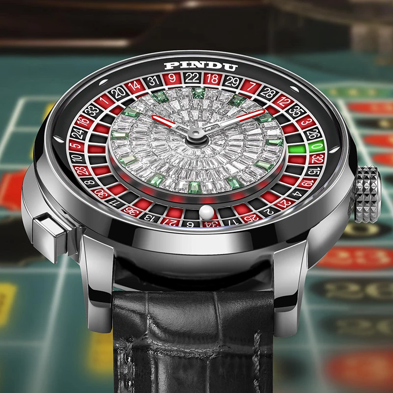 PINDU Men's Mechanical Fashion Watch NH35 Roulette Men's Top Brand Luxury Rotating Roulette Sapphire Glass Watch Waterproof 5