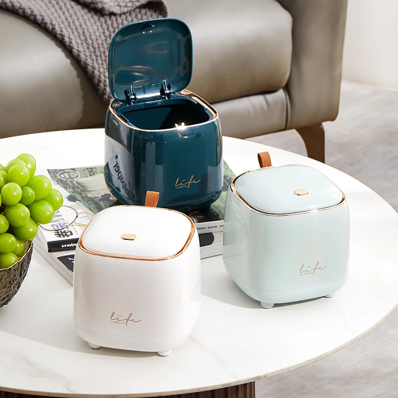 Mini Desktop Trash Can Double-layer Coffee Table Bomb Cover Small Trash Can Storage Bucket Wastebasket