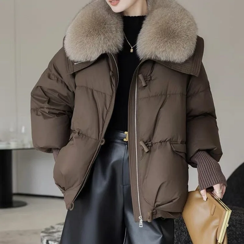 New Winter Warm Goose Down Jackets Natural Real Fox Fur Collar Puffer Jackets Women Thick Female Streetwear Coats