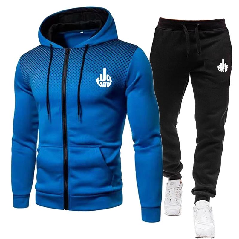 New Men's Fashion Gradient Color Sweater Suit Zipper Hoodie Sweater Coat Casual Sports Coat+Casual Sports Pants Jogging Pants