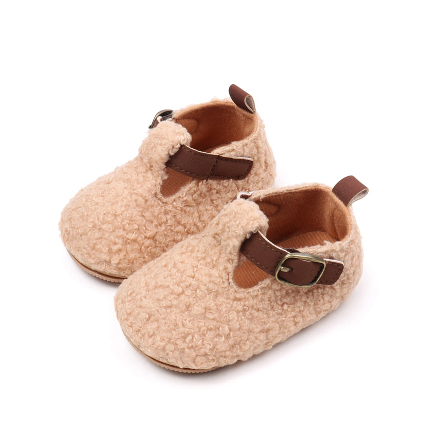Winter Warm Baby Fleece Shoes Infant Girls Boys Non-slip Booties Soft Sole Rubber Cute Contrast Color First Walking Shoes 1