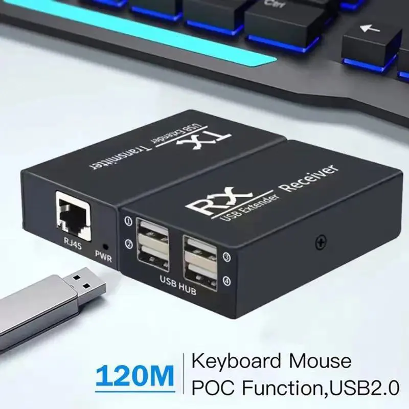 

Удлинитель USB 120 м с 4 портами USB 2,0 Hub Over Cat 6E/6 Ethernet UTP удлинитель POC RJ45 кабель металлический приемник передатчика