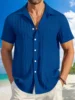 Summer Hawaii Beach Vacation Travel High-end Simple Solid Color Chest Pocket Jacquard Craft Trend Men's Beach Casual Shirt 1