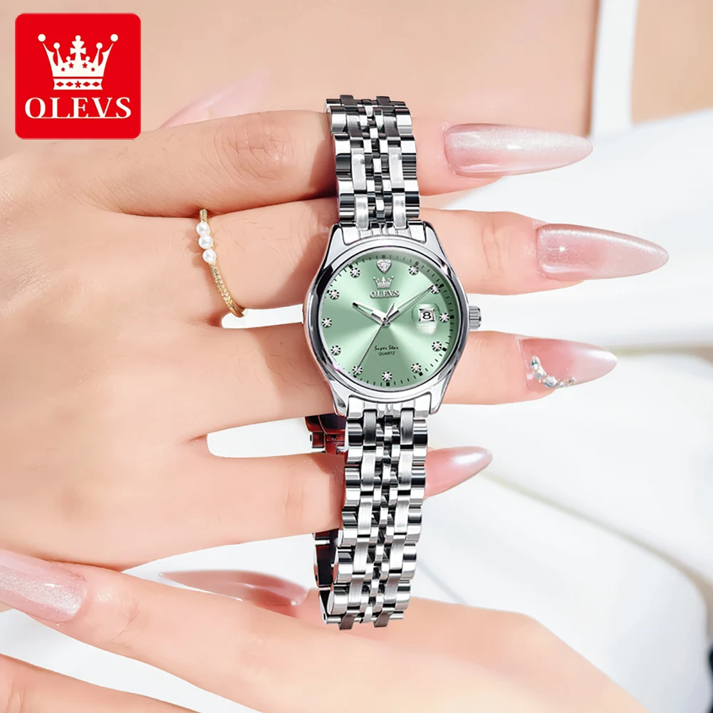 OLEVS 5649 Quartz Women's Watch High Hardness Mirror Date Fashion Wristwatch Steel Strap Waterproof Watch For Women Zircon Scale