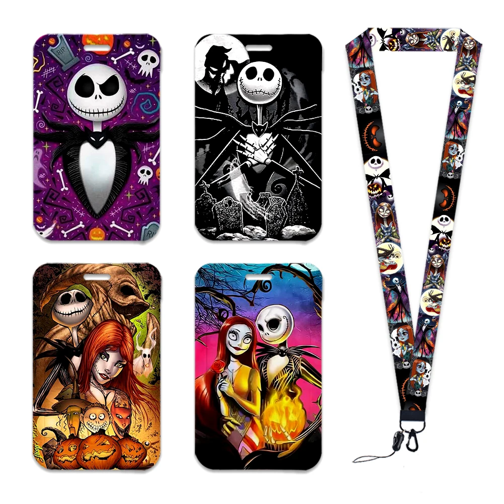 Halloween Disney Nightmare Jack Sally ID Credit Card Cover Personalized Bus Card Holder Boys Charm Badge Holder Lanyards Gift card case holder