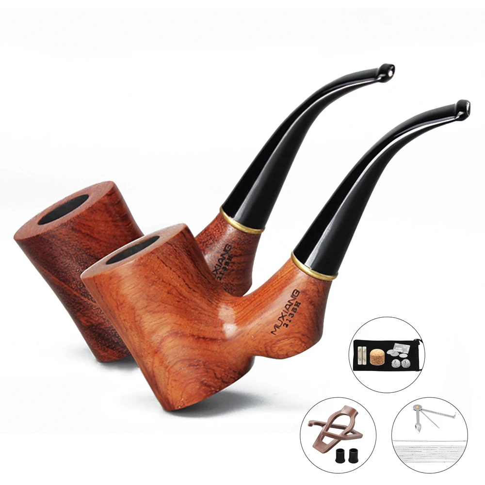 JIBILL sandalwood pipe with clean kit sandalwood pipe gift curved handle 9mm channel solid wood bowl acrylic handle smoking accessories tobacco pipe tobacco smoking accessories herb smoking pipe smoking pipe