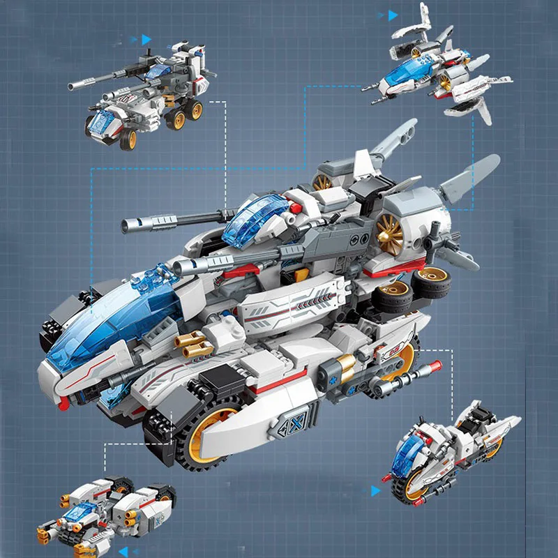 

4 in 1 Deformation Galaxy Star Chariot Block DIY Mini Motorcycle Bomber Guided Vehicle Building Brick Toys For Boy Children