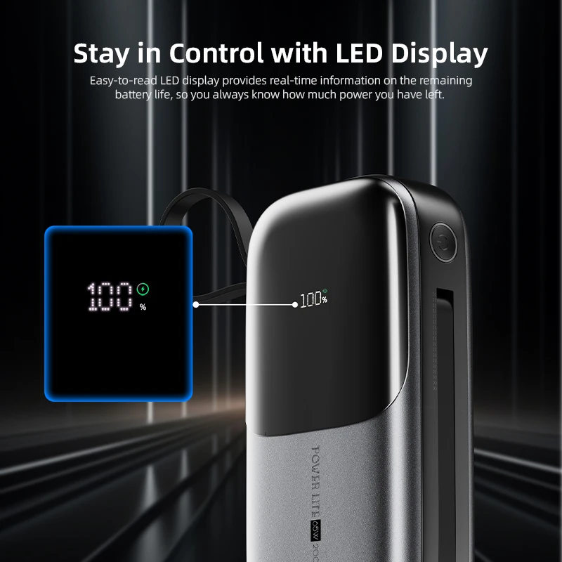 VyVylabs 20000mAh 65W Power Bank PD QC Fast Charging Type C Cable Powerbank With Cable for iPhone 16 15 14 For Laptop For iPad 6