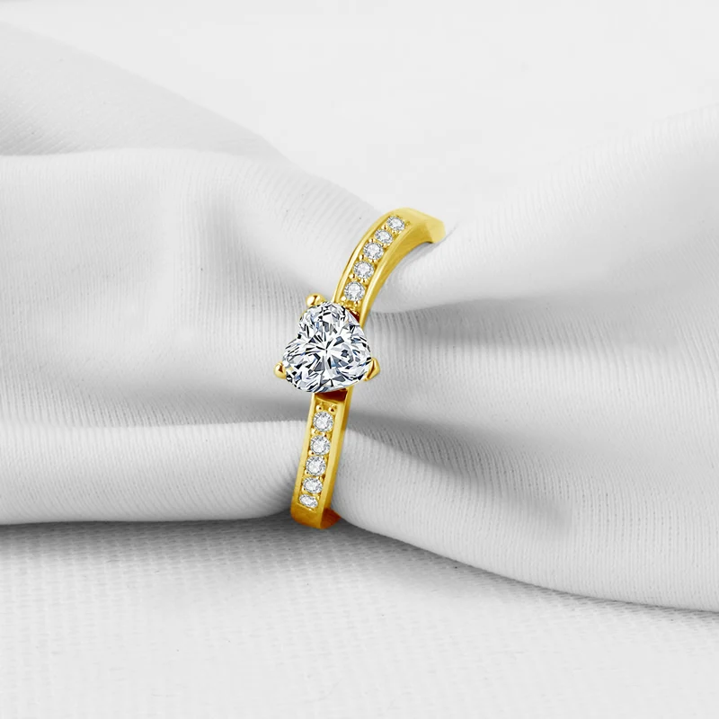 

IOGOU 10K Solid Yellow Gold Engagement Ring Main Diamond 0.5Carat Heart Cut D Moissanite Wedding Rings for Women Luxury Jewelry