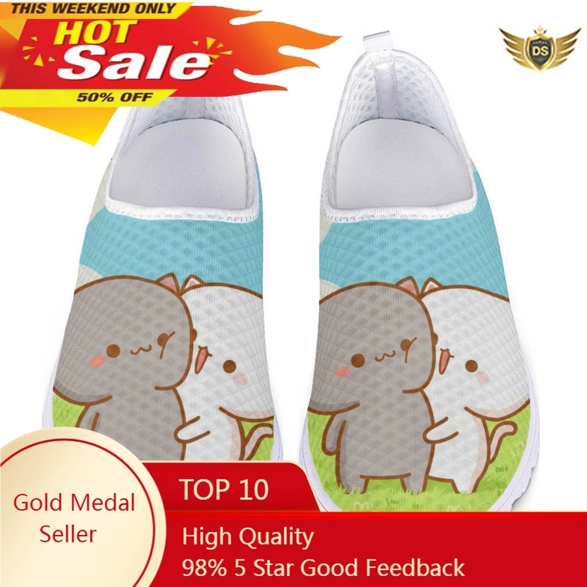 

Cute Cartoon Cat Pattern Print Women's Casual Shoes Summer Autumn Light Comfort Outdoor Flat Shoes Breathable Mesh Nursing Shoes