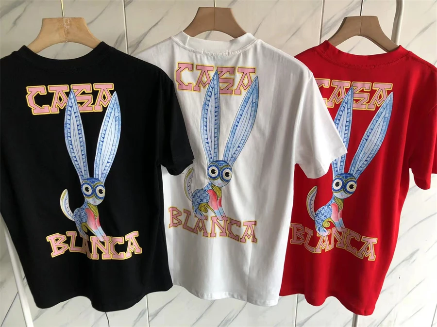

Rabbit Print Casablanca T Shirts Men Women T-shirt Loose Couple Short Sleeve Top Tee gym