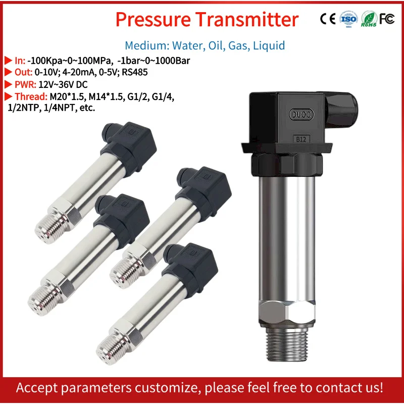 

Pressure Transmitter 4 20mA 0-5V 10V RS485 Output Water Oil Gas Sensor 24VDC Positive Negative Vacuum Gauge Pressure Transducer