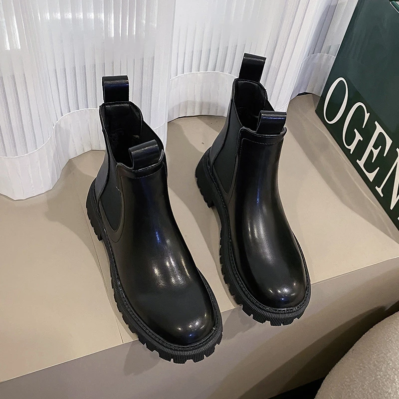 2024 Autumn and Winter Chelsea Boots for Women Casual Non-Slip Leather Boots Waterproof British Style Women's Mid-calf Boots
