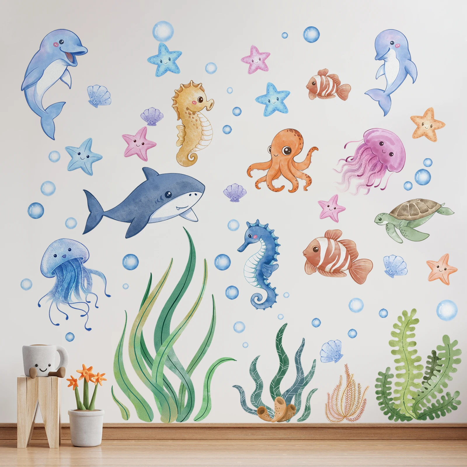 Wall Sticker Wall Stickers Ocean Wall Decals Under The Sea Turtle Bathroom Decor Stickers for Kids Baby Boy Girl Bedroom Nursery Living Room Classroom