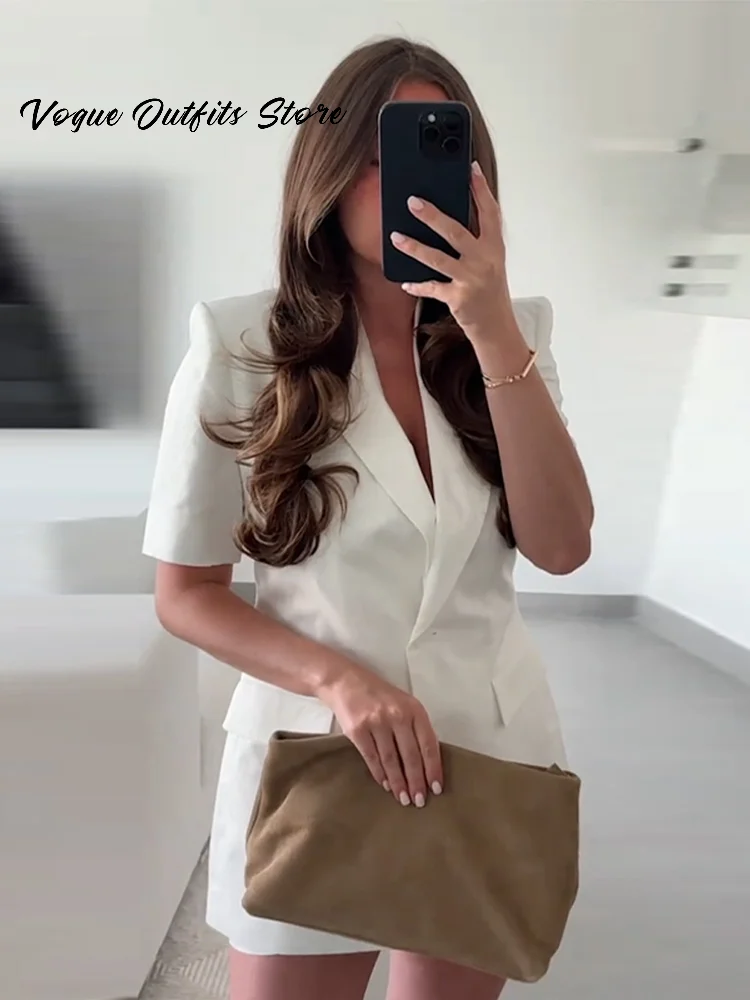 womens suit womens white blazer and shorts set