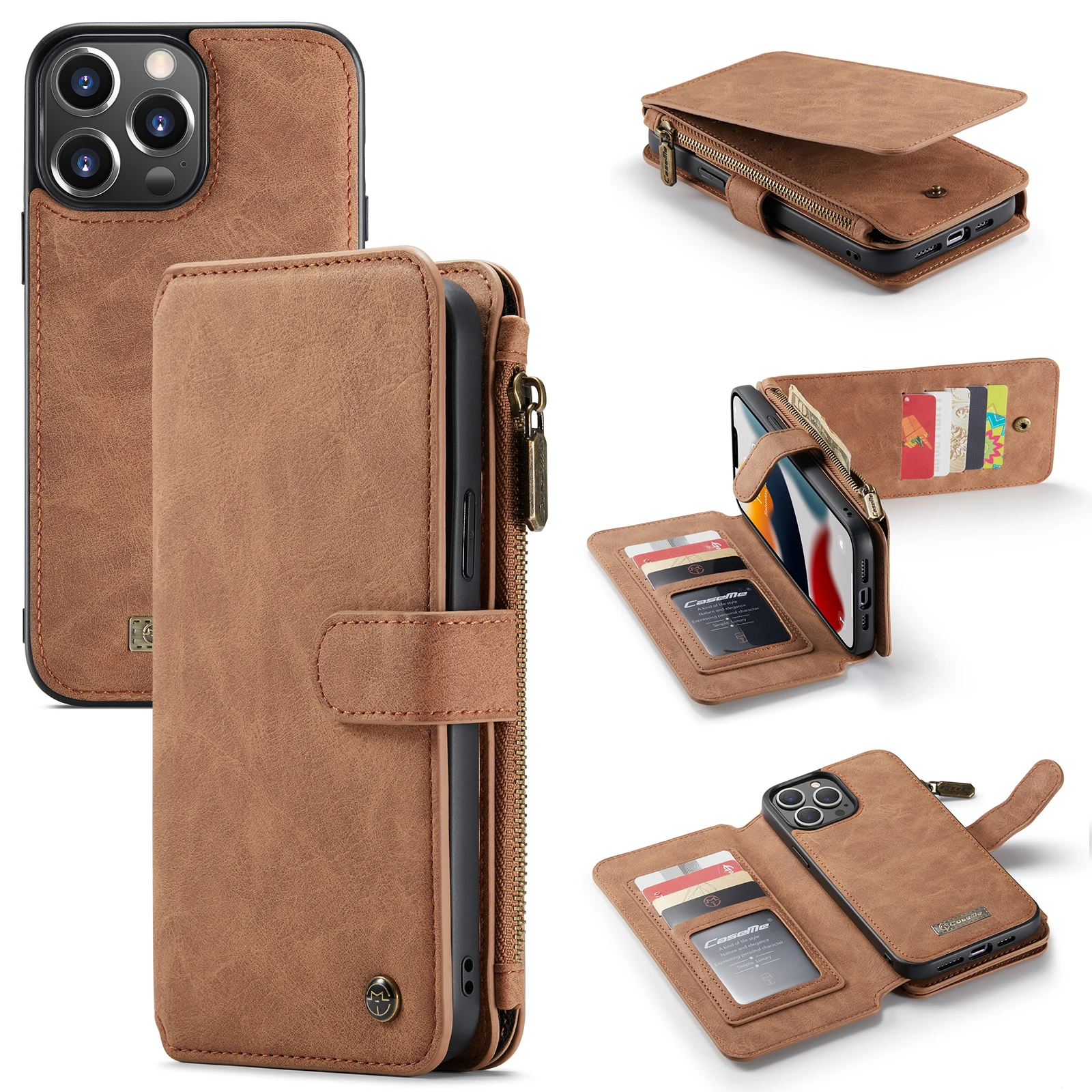 LUCKYCOIN for iPhone 12 Pro Max Case Leather Premium Luxury Cover with Card  Holder Metal Button Handcraft Full Protective Case Compatible with Apple