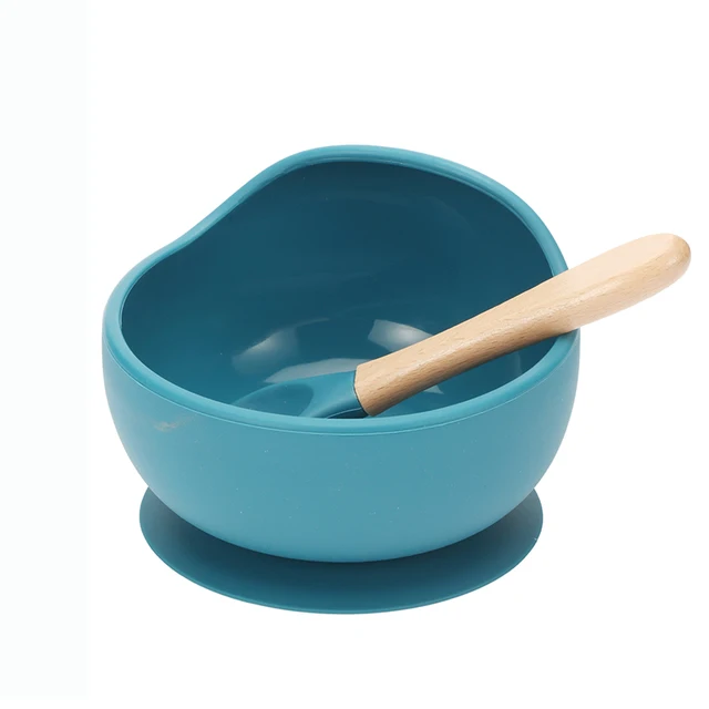 New Colors Feeding Set Food Grade Silicone Bibs Baby Plate Non-silp Suction Bowl Kids Tableware Waterproof Bib BPA Free Spoon Ocean blue