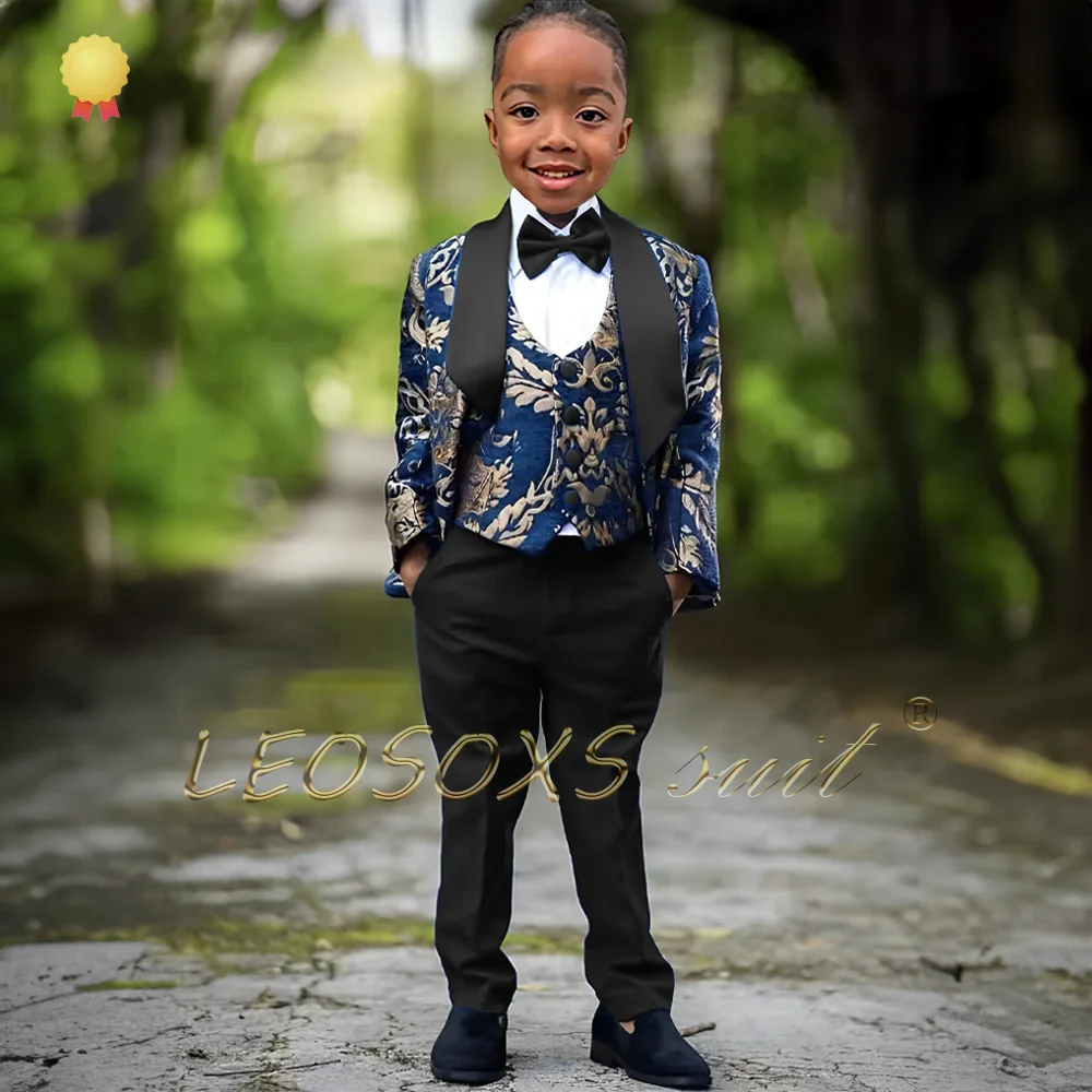 Boys Printed Wedding Tuxedo 3-piece Set-Children's Formal Jacket Set Dinner Suit Jacket Pants Vest Personalized Customization