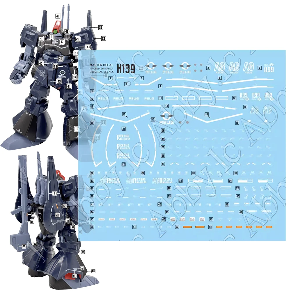 HG 1/144 릭 디아스 DL 마스터 워터슬라이드 프리컷 UV 라이트 반응형 데..