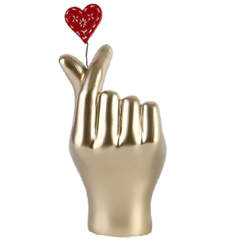 

Love Gesture Single Hand Statue Gold Decorations, Modern Art Resin Sculpture Home Accents For Living Room, Desktop Reusable