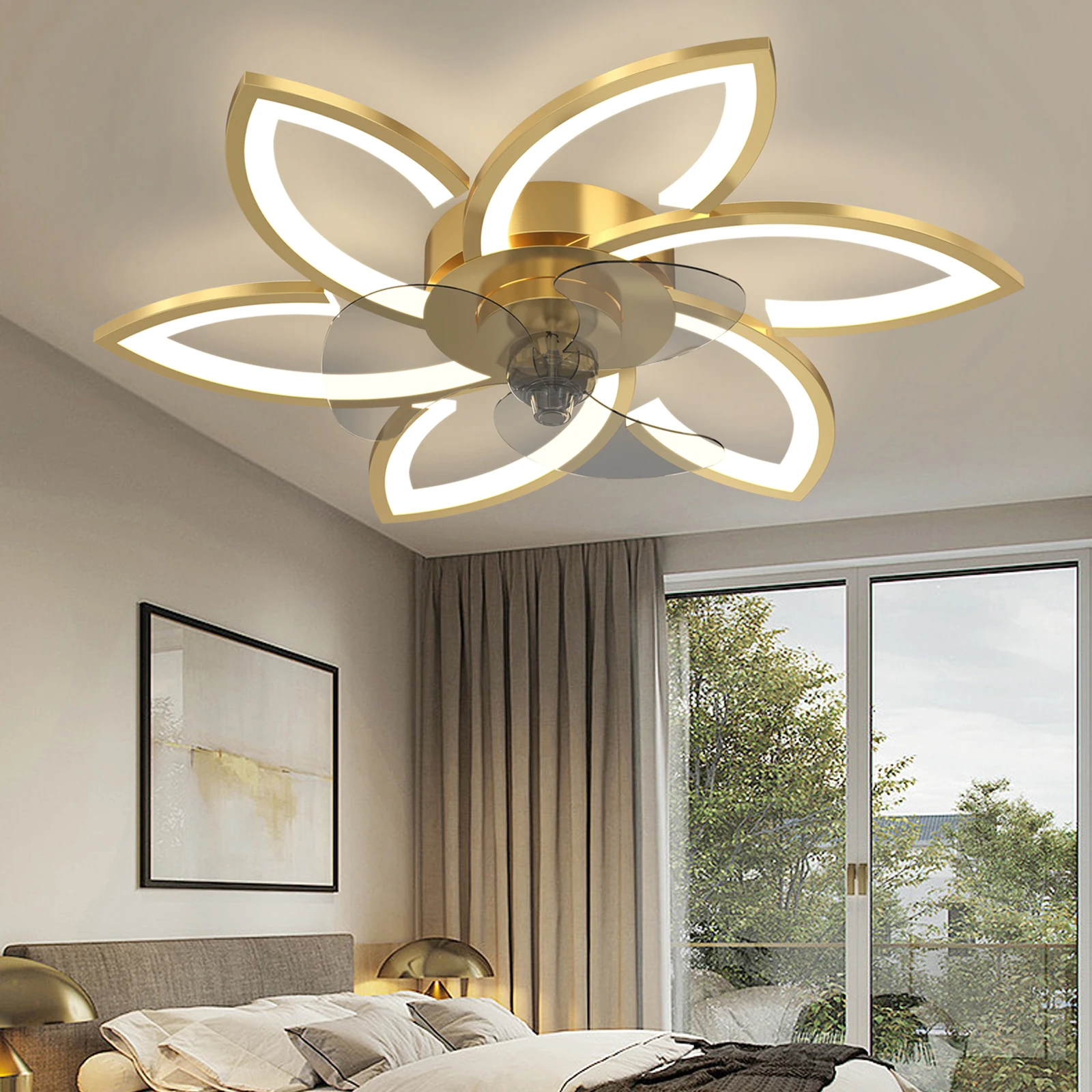 Modern Led Quiet Ceiling Fan With Light With Remote Control/APP  Timer,Creative 6 Lights Design Fan with Lamp - AliExpress