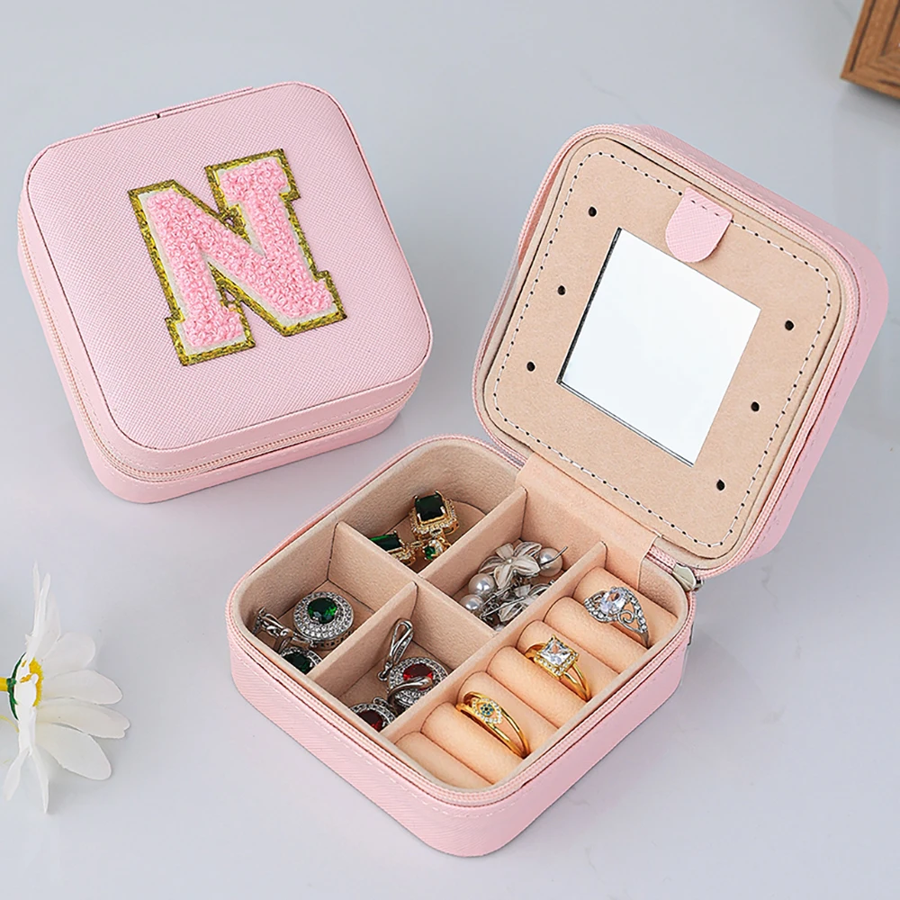 

Jewelry Organizer Box Personalized 26 Initials Trendy Storage Case Portable Travel Essentials Earrings Necklace Ring Display Bag