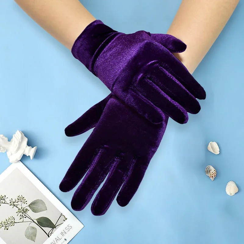 Women's Short Opera Velvet Gloves Elastic Wrist Length Banquet Gloves Tea Party Costume Gloves