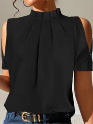 Fashion Off Shoulder Black Office Ladies Tops And Blouses Women 2024 Summer Casual Short Sleeve Top Femme Shirt Blouse Woman
