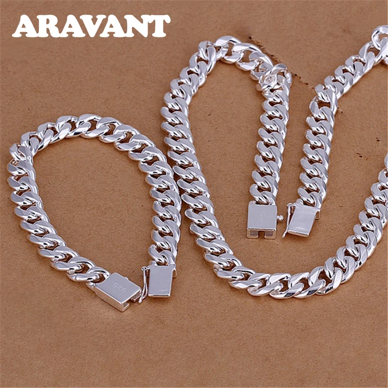 Aravant 925 Silber 10mm Halskette Armbänder Kette Set für Männer Frauen Modeschmuck – Detail 2