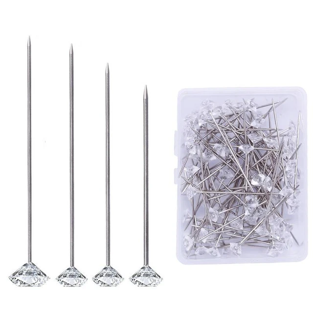 1Box 50/100Pcs Alloy Pins Transparent Diamond Pin DIY Wedding Bouquet Pins  Stitching Needles Plastic Box Sewing Accessories - AliExpress