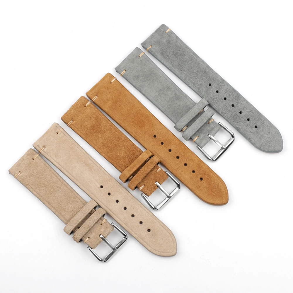 Luxury Handmade Suede Leather Watchband - Vintage Tan, Gray, Beige Strap