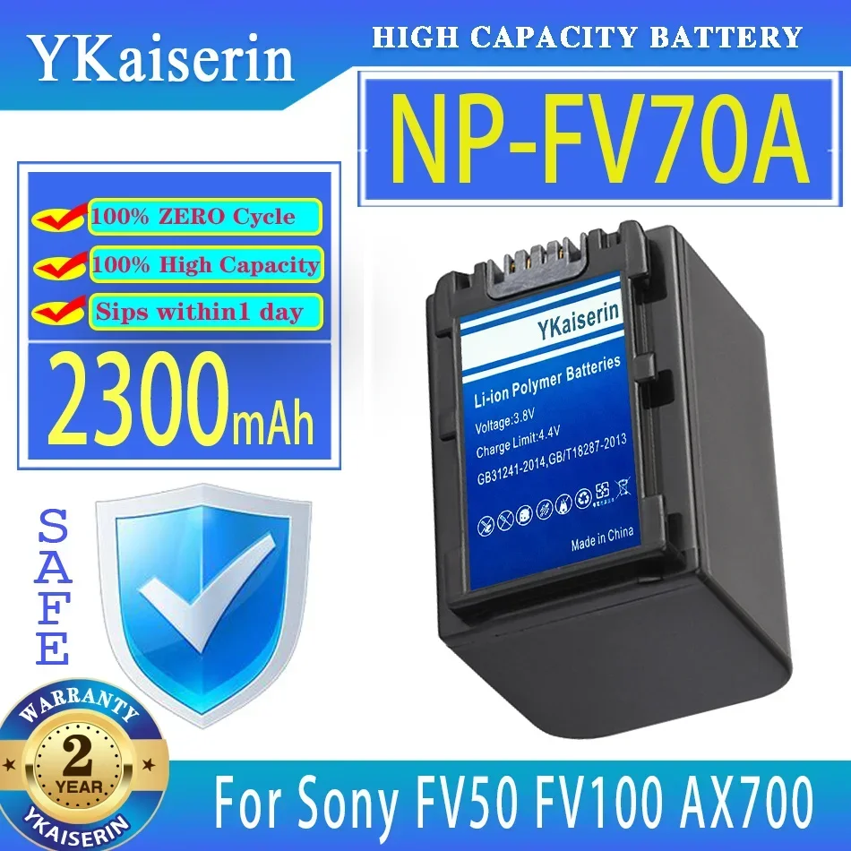 

YKaiserin 2300mAh Replacement Battery NP-FV70A NPFV70A For Sony FV50 FV50A FV100 AX700 AX45 60 AX100E AXP55 EAX40 Camera Digital