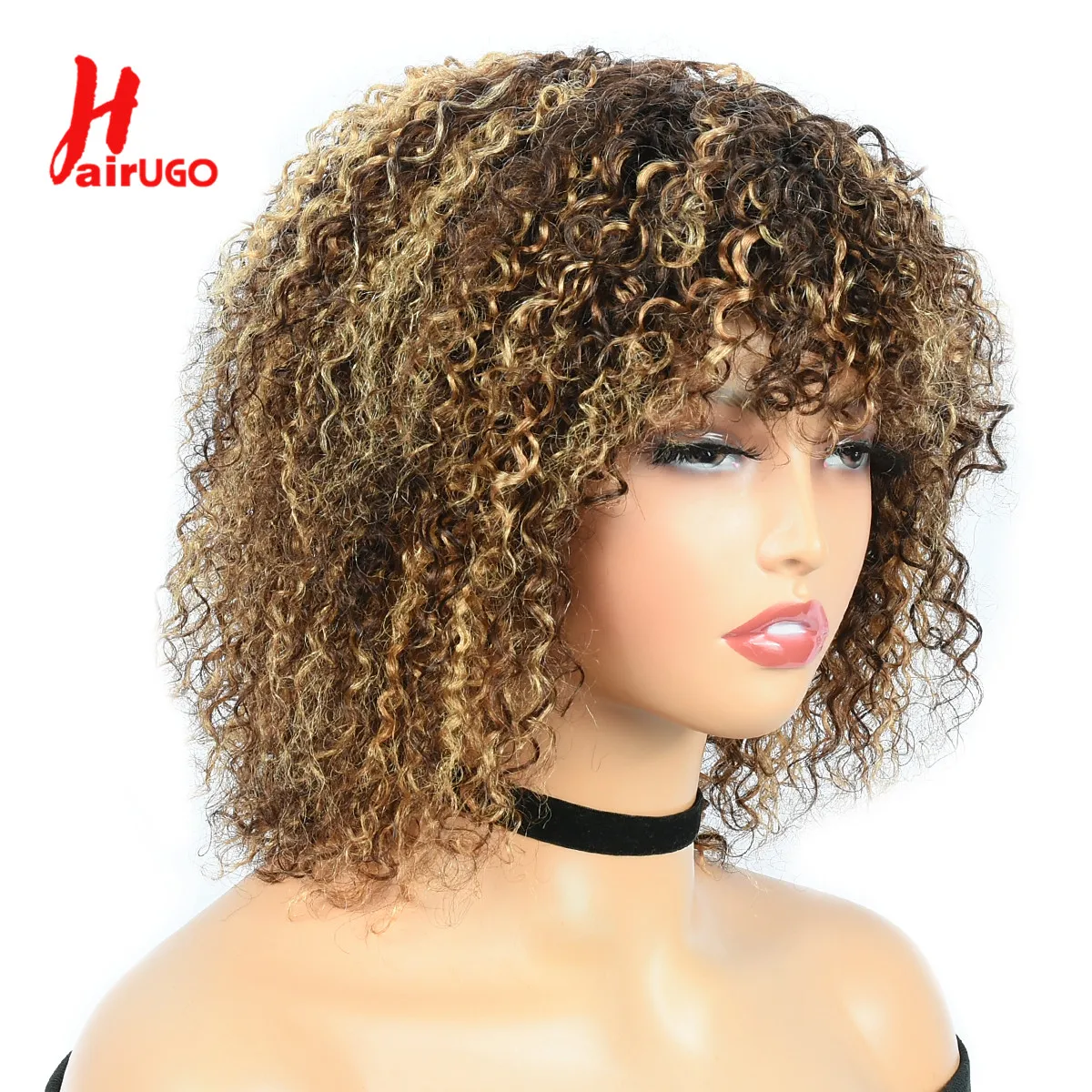Parrucche di capelli umani ricci per donne, parrucche di capelli umani naturali ricci Jerry con frangia, taglio pixie riccio, parrucca interamente realizzata a macchina. - immagine 3